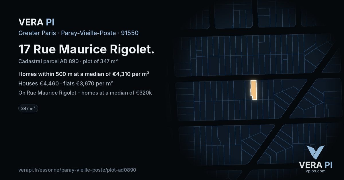 17 Rue Maurice Rigolet, Paray-Vieille-Poste at night – the plot lit, the parcels around coloured by the prices near them