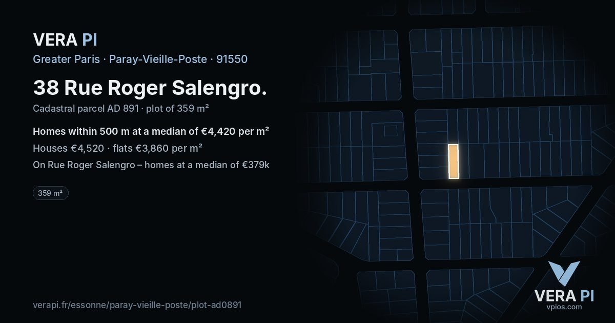 38 Rue Roger Salengro, Paray-Vieille-Poste at night – the plot lit, the parcels around coloured by the prices near them