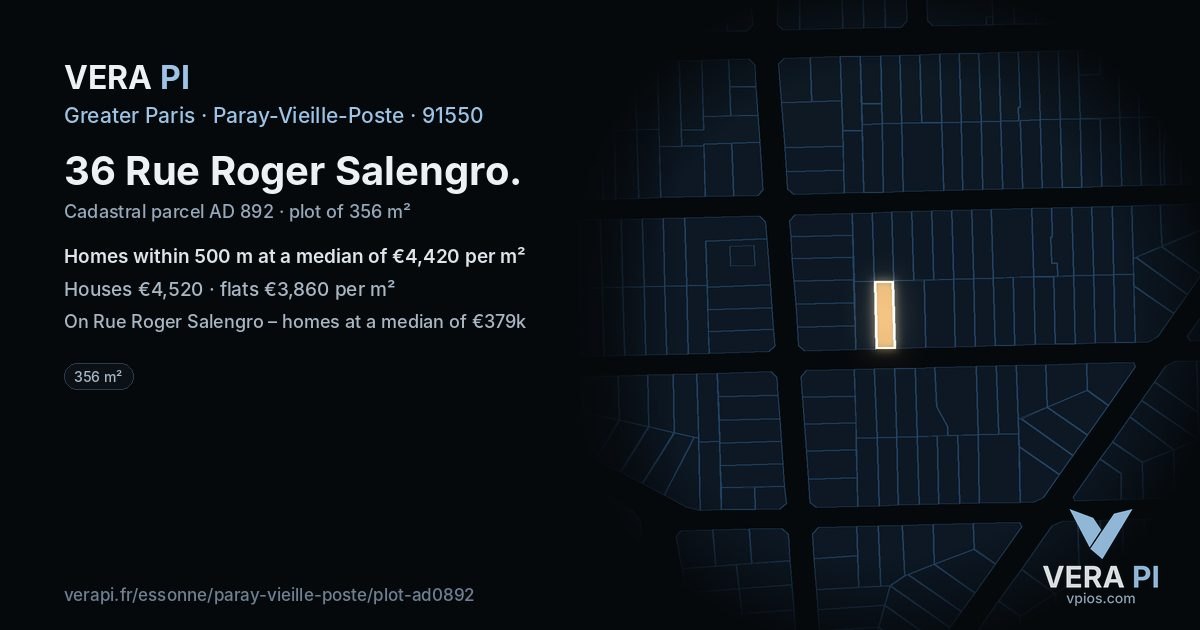 36 Rue Roger Salengro, Paray-Vieille-Poste at night – the plot lit, the parcels around coloured by the prices near them