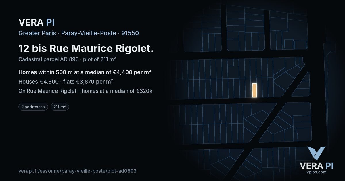 12 bis Rue Maurice Rigolet, Paray-Vieille-Poste at night – the plot lit, the parcels around coloured by the prices near them