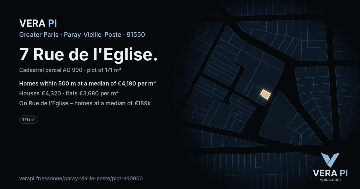 7 Rue de l'Eglise, Paray-Vieille-Poste at night – the plot lit, the parcels around coloured by the prices near them