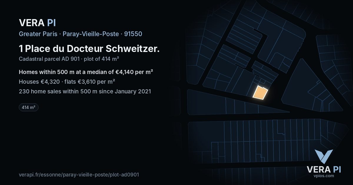 1 Place du Docteur Schweitzer, Paray-Vieille-Poste at night – the plot lit, the parcels around coloured by the prices near them