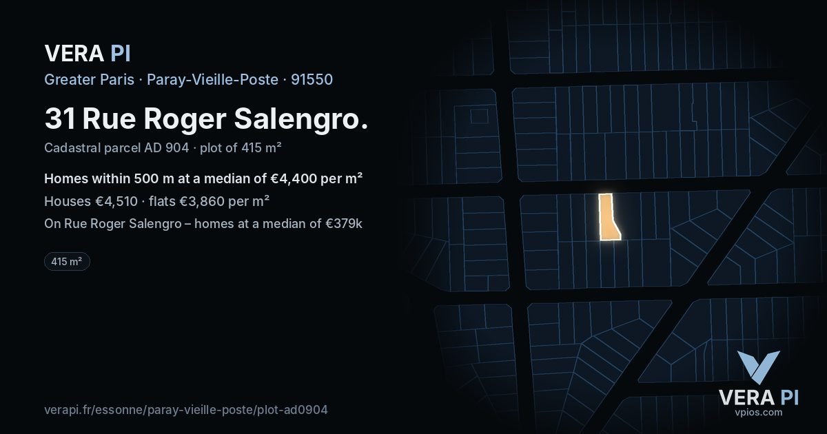 31 Rue Roger Salengro, Paray-Vieille-Poste at night – the plot lit, the parcels around coloured by the prices near them