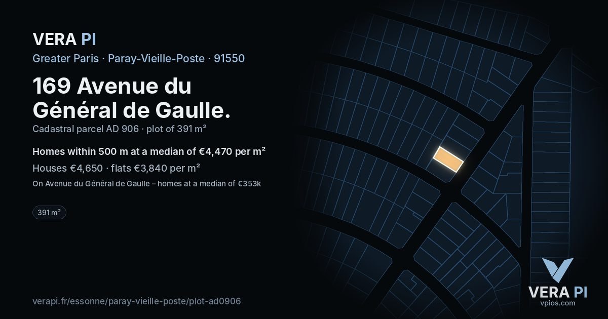 169 Avenue du Général de Gaulle, Paray-Vieille-Poste at night – the plot lit, the parcels around coloured by the prices near them