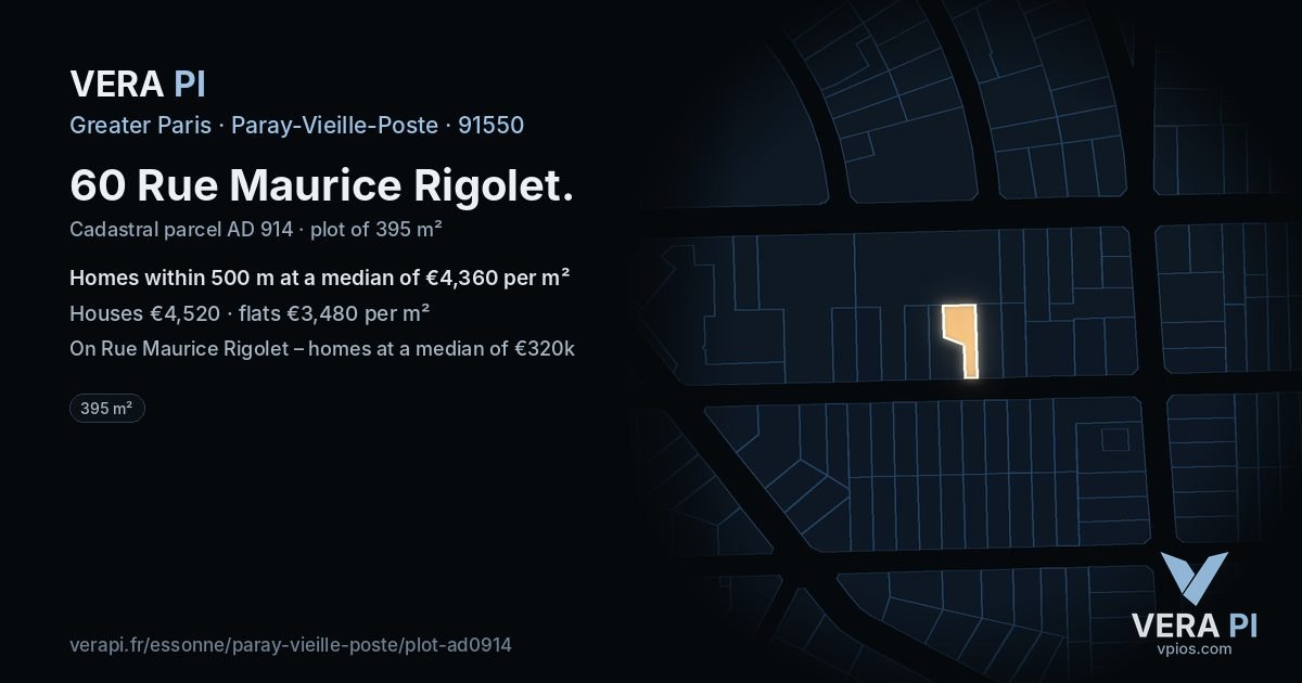 60 Rue Maurice Rigolet, Paray-Vieille-Poste at night – the plot lit, the parcels around coloured by the prices near them
