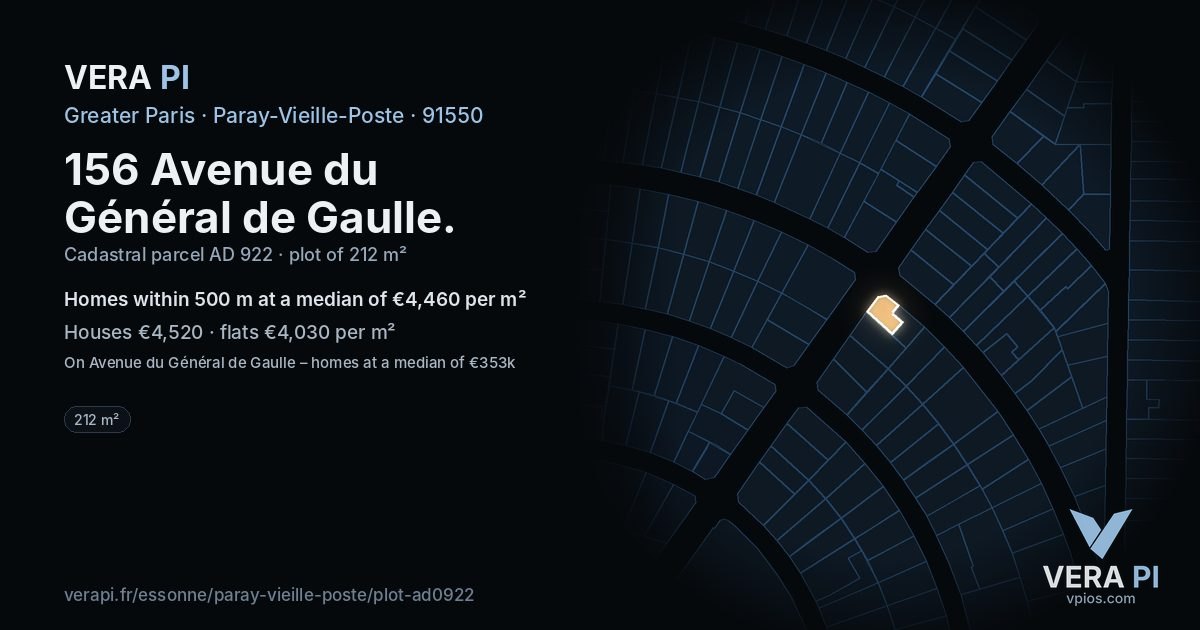 156 Avenue du Général de Gaulle, Paray-Vieille-Poste at night – the plot lit, the parcels around coloured by the prices near them