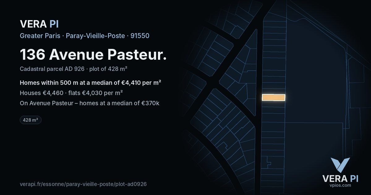 136 Avenue Pasteur, Paray-Vieille-Poste at night – the plot lit, the parcels around coloured by the prices near them