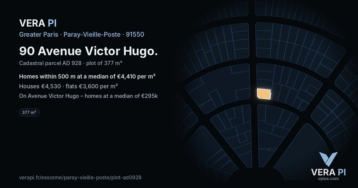90 Avenue Victor Hugo, Paray-Vieille-Poste at night – the plot lit, the parcels around coloured by the prices near them