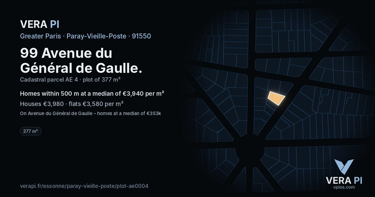 99 Avenue du Général de Gaulle, Paray-Vieille-Poste at night – the plot lit, the parcels around coloured by the prices near them