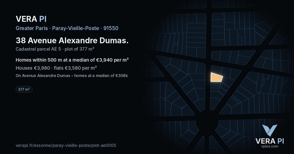 38 Avenue Alexandre Dumas, Paray-Vieille-Poste at night – the plot lit, the parcels around coloured by the prices near them