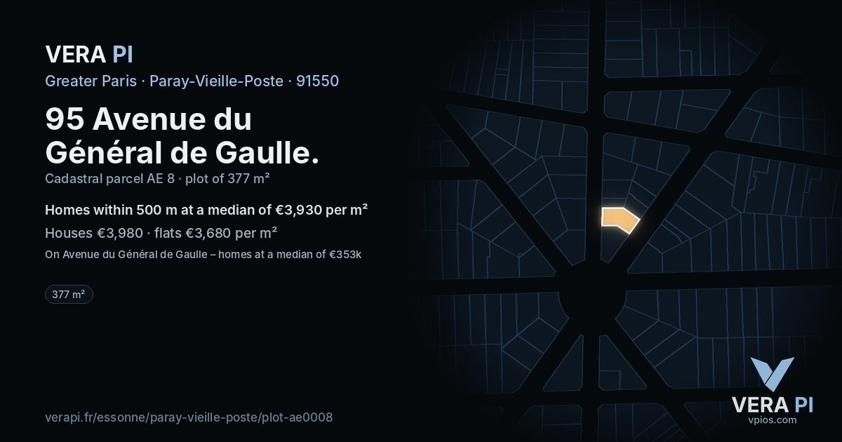 95 Avenue du Général de Gaulle, Paray-Vieille-Poste at night – the plot lit, the parcels around coloured by the prices near them