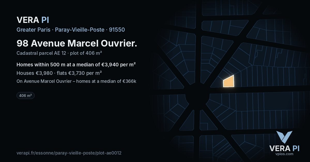 98 Avenue Marcel Ouvrier, Paray-Vieille-Poste at night – the plot lit, the parcels around coloured by the prices near them