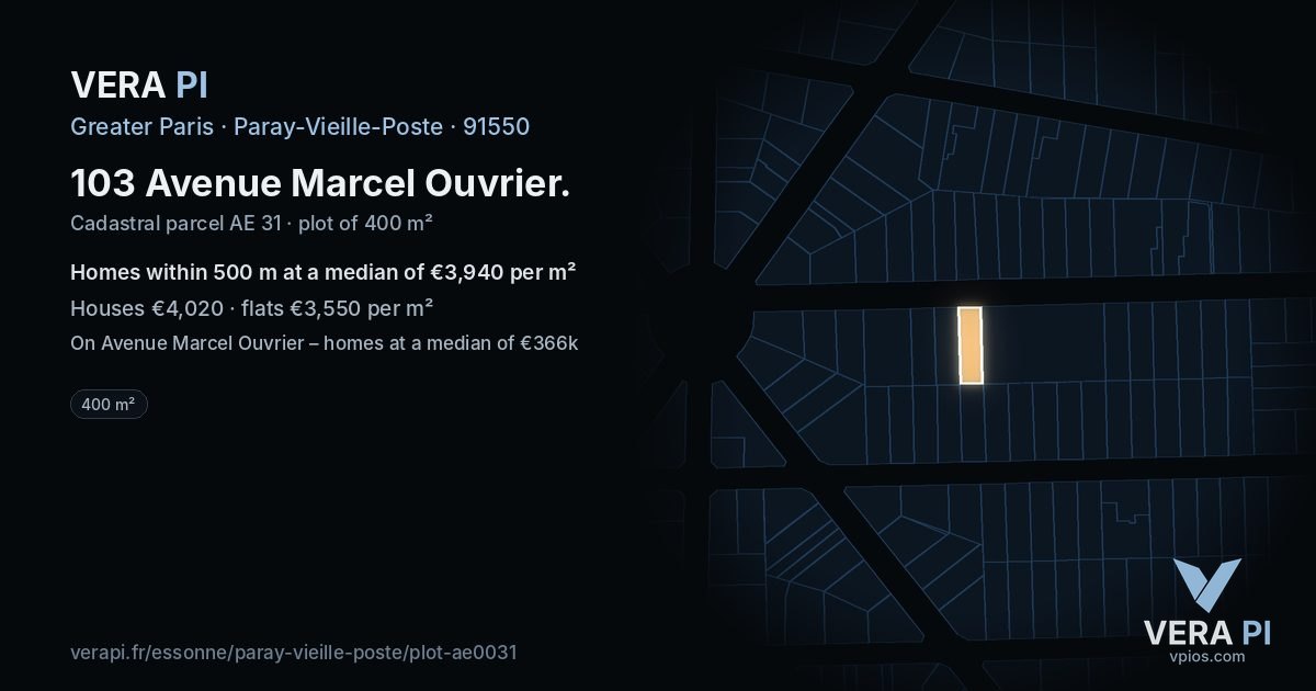 103 Avenue Marcel Ouvrier, Paray-Vieille-Poste at night – the plot lit, the parcels around coloured by the prices near them