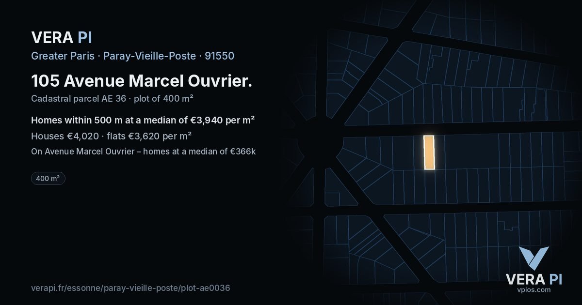 105 Avenue Marcel Ouvrier, Paray-Vieille-Poste at night – the plot lit, the parcels around coloured by the prices near them