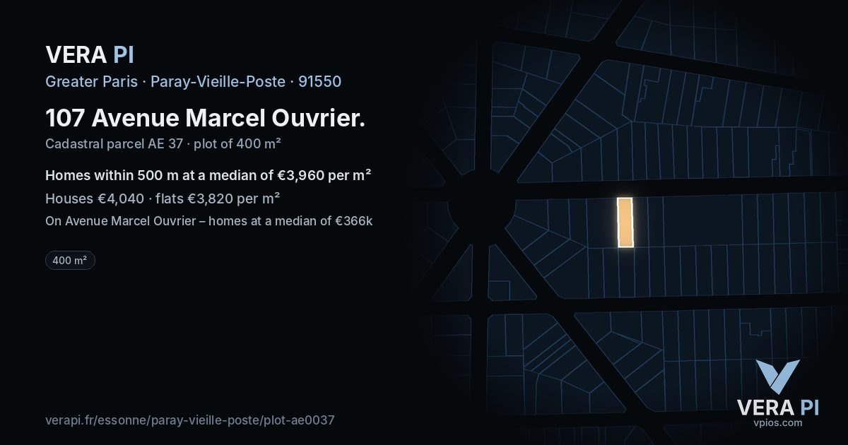107 Avenue Marcel Ouvrier, Paray-Vieille-Poste at night – the plot lit, the parcels around coloured by the prices near them