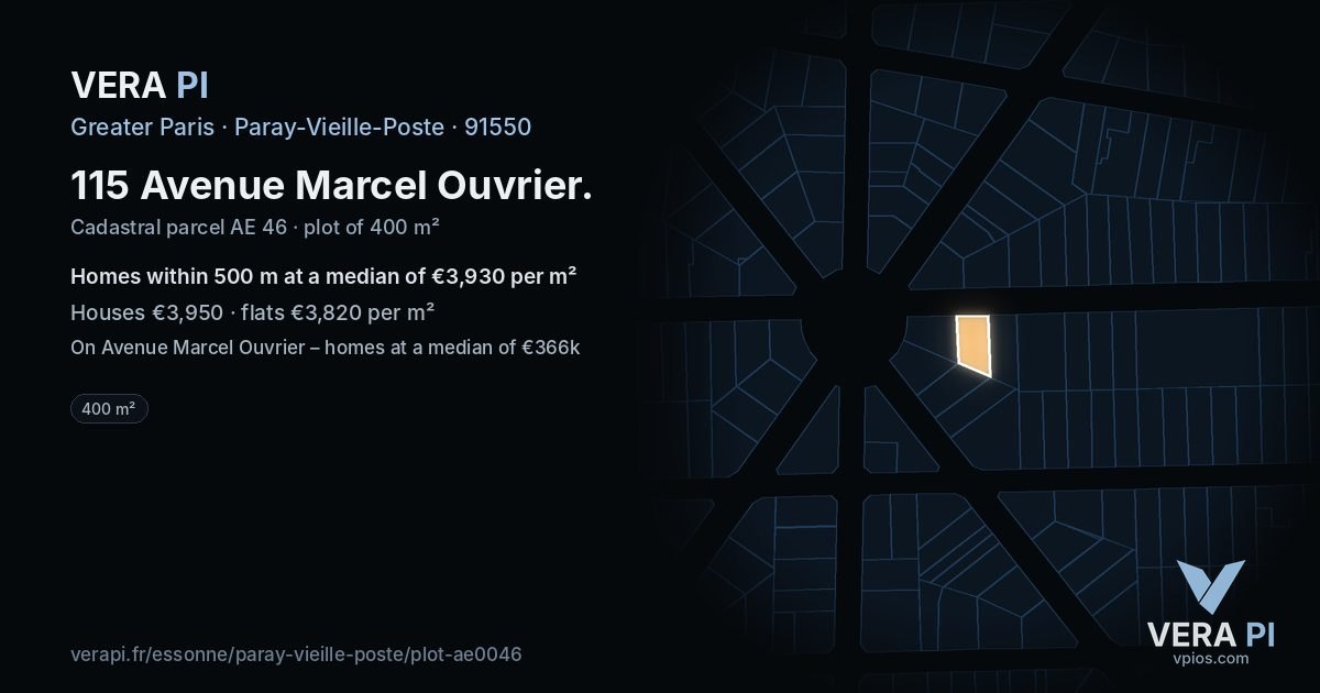 115 Avenue Marcel Ouvrier, Paray-Vieille-Poste at night – the plot lit, the parcels around coloured by the prices near them