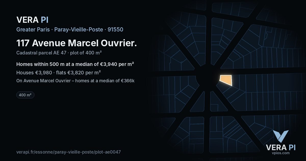 117 Avenue Marcel Ouvrier, Paray-Vieille-Poste at night – the plot lit, the parcels around coloured by the prices near them