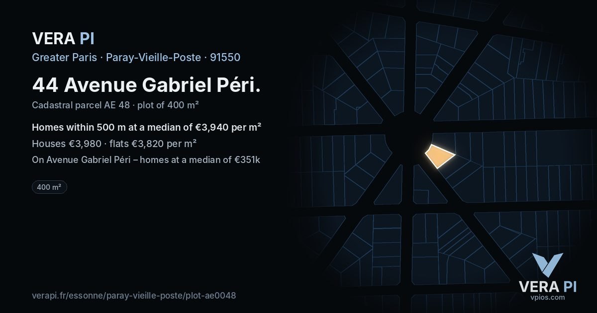 44 Avenue Gabriel Péri, Paray-Vieille-Poste at night – the plot lit, the parcels around coloured by the prices near them