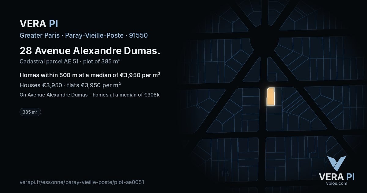 28 Avenue Alexandre Dumas, Paray-Vieille-Poste at night – the plot lit, the parcels around coloured by the prices near them