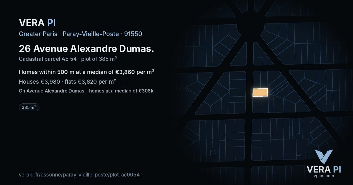 26 Avenue Alexandre Dumas, Paray-Vieille-Poste at night – the plot lit, the parcels around coloured by the prices near them
