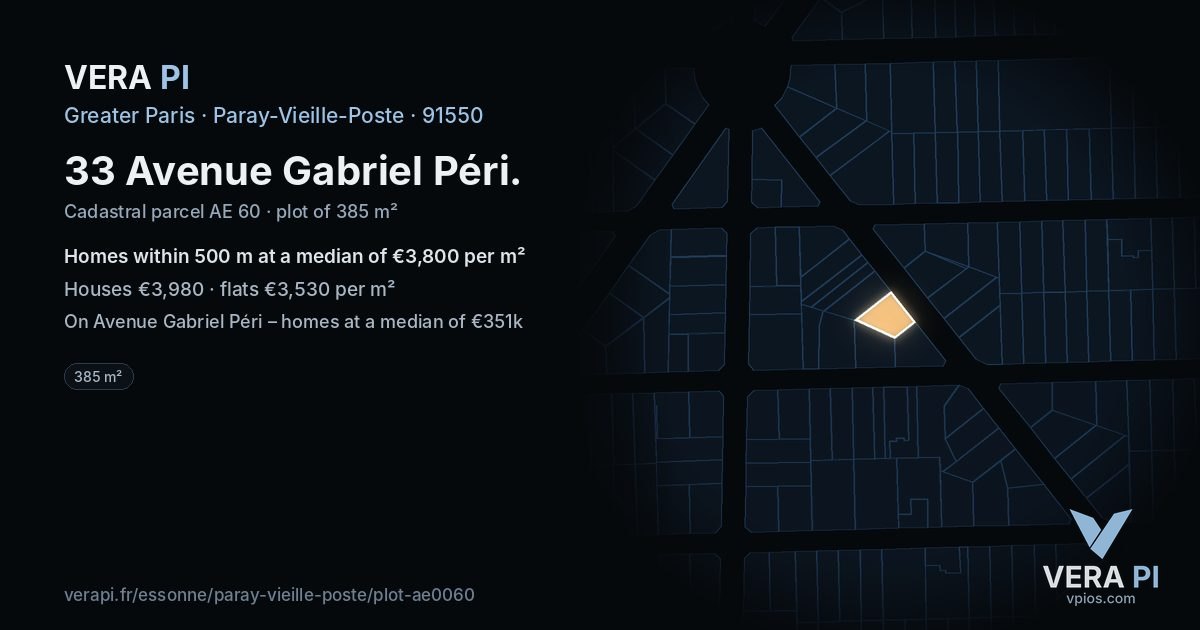 33 Avenue Gabriel Péri, Paray-Vieille-Poste at night – the plot lit, the parcels around coloured by the prices near them