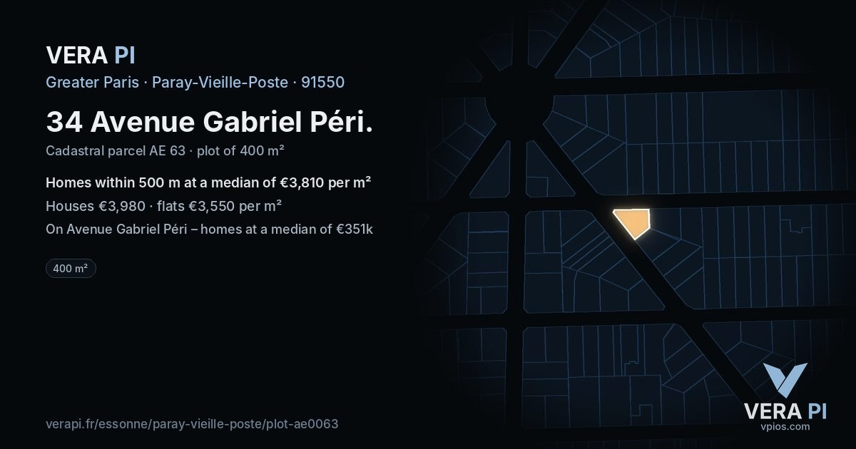 34 Avenue Gabriel Péri, Paray-Vieille-Poste at night – the plot lit, the parcels around coloured by the prices near them