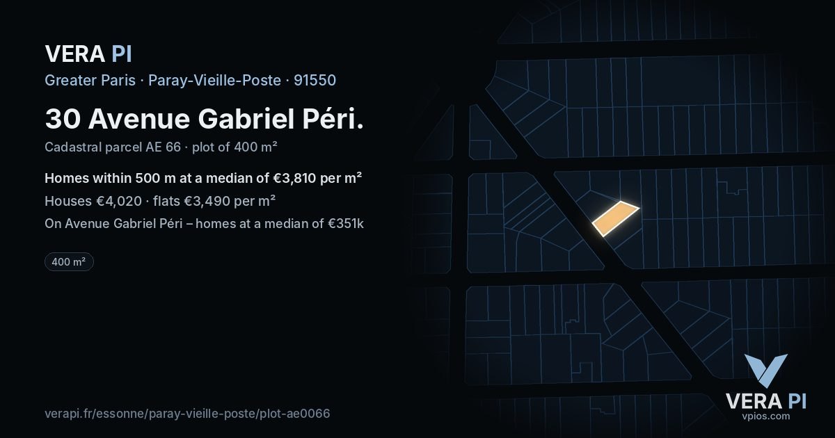 30 Avenue Gabriel Péri, Paray-Vieille-Poste at night – the plot lit, the parcels around coloured by the prices near them