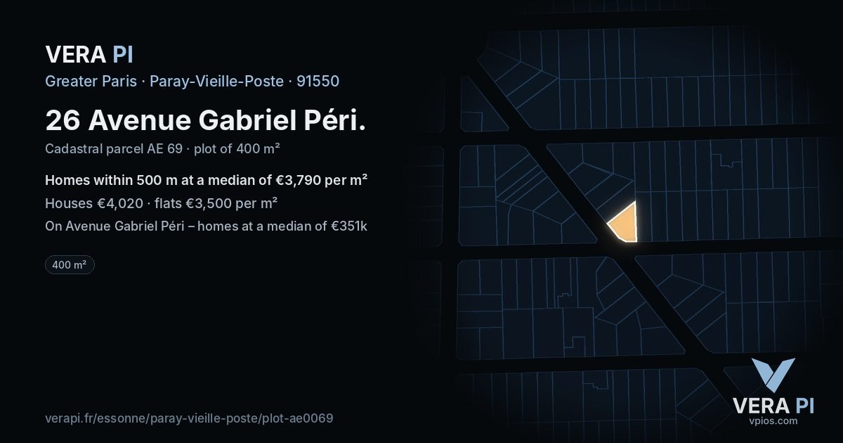 26 Avenue Gabriel Péri, Paray-Vieille-Poste at night – the plot lit, the parcels around coloured by the prices near them
