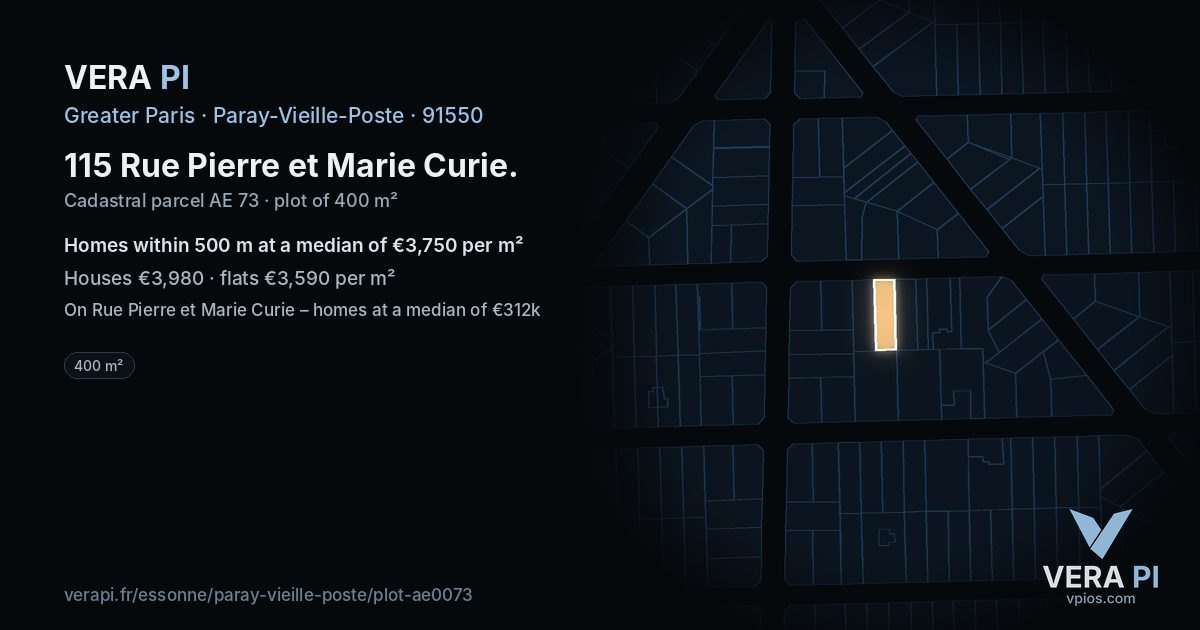 115 Rue Pierre et Marie Curie, Paray-Vieille-Poste at night – the plot lit, the parcels around coloured by the prices near them