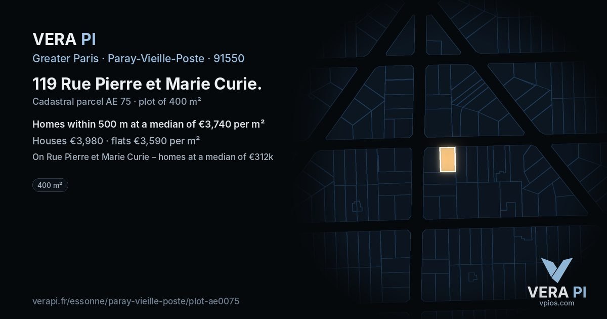 119 Rue Pierre et Marie Curie, Paray-Vieille-Poste at night – the plot lit, the parcels around coloured by the prices near them