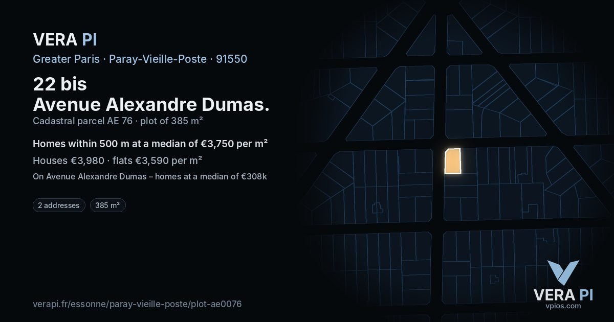 22 bis Avenue Alexandre Dumas, Paray-Vieille-Poste at night – the plot lit, the parcels around coloured by the prices near them