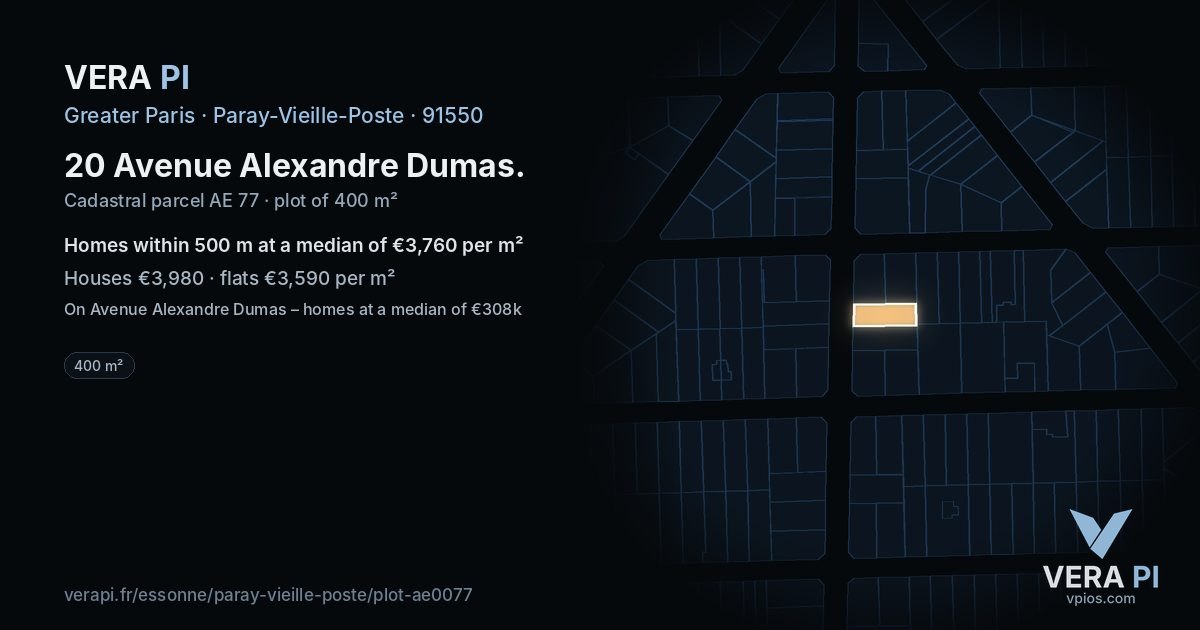 20 Avenue Alexandre Dumas, Paray-Vieille-Poste at night – the plot lit, the parcels around coloured by the prices near them