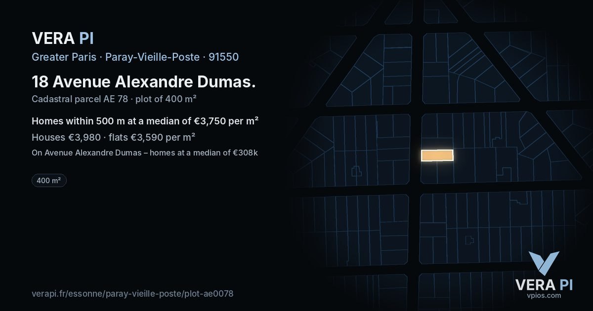 18 Avenue Alexandre Dumas, Paray-Vieille-Poste at night – the plot lit, the parcels around coloured by the prices near them