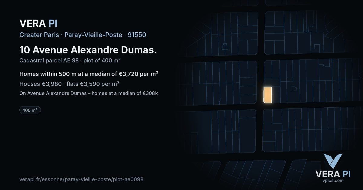 10 Avenue Alexandre Dumas, Paray-Vieille-Poste at night – the plot lit, the parcels around coloured by the prices near them