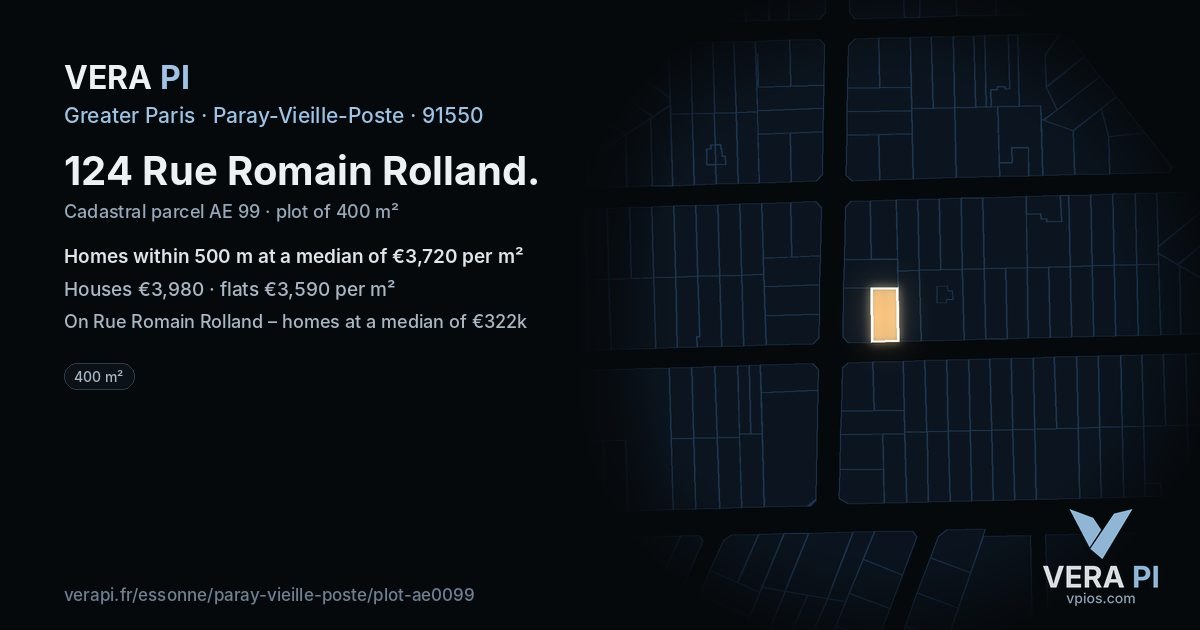 124 Rue Romain Rolland, Paray-Vieille-Poste at night – the plot lit, the parcels around coloured by the prices near them