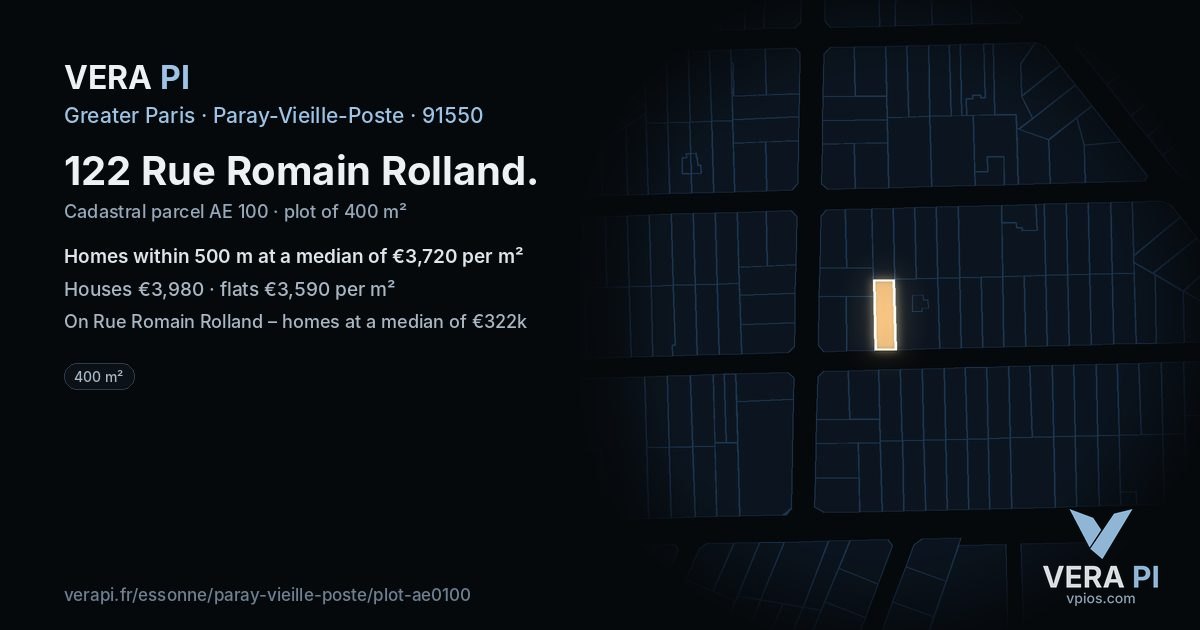 122 Rue Romain Rolland, Paray-Vieille-Poste at night – the plot lit, the parcels around coloured by the prices near them