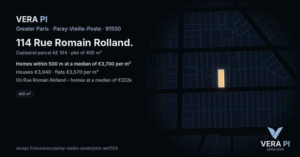 114 Rue Romain Rolland, Paray-Vieille-Poste at night – the plot lit, the parcels around coloured by the prices near them
