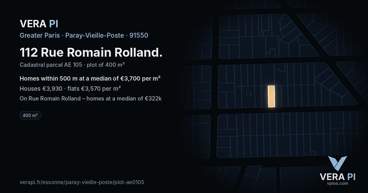 112 Rue Romain Rolland, Paray-Vieille-Poste at night – the plot lit, the parcels around coloured by the prices near them