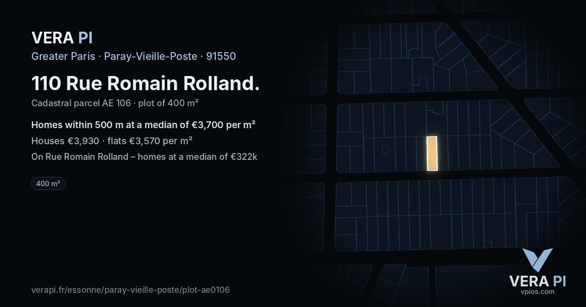 110 Rue Romain Rolland, Paray-Vieille-Poste at night – the plot lit, the parcels around coloured by the prices near them