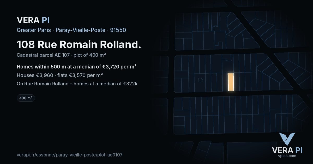 108 Rue Romain Rolland, Paray-Vieille-Poste at night – the plot lit, the parcels around coloured by the prices near them