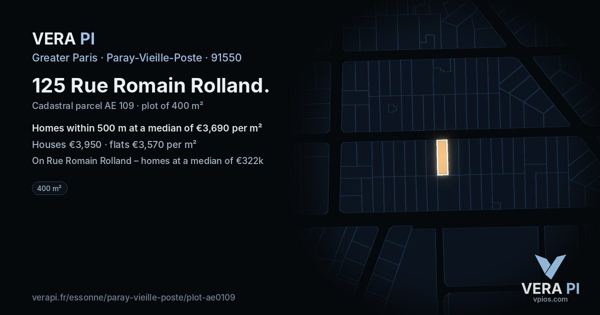 125 Rue Romain Rolland, Paray-Vieille-Poste at night – the plot lit, the parcels around coloured by the prices near them