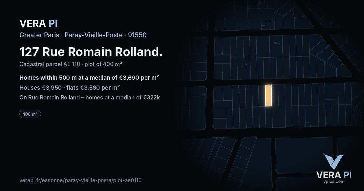 127 Rue Romain Rolland, Paray-Vieille-Poste at night – the plot lit, the parcels around coloured by the prices near them