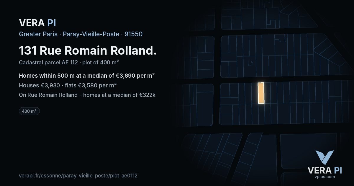 131 Rue Romain Rolland, Paray-Vieille-Poste at night – the plot lit, the parcels around coloured by the prices near them