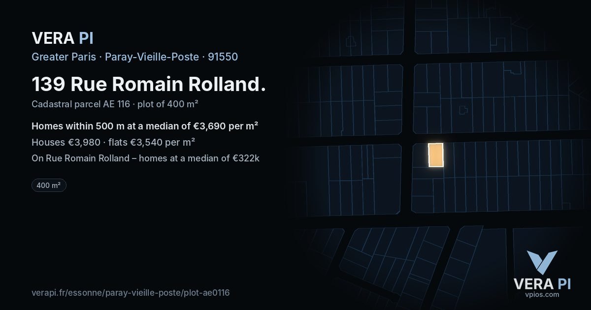 139 Rue Romain Rolland, Paray-Vieille-Poste at night – the plot lit, the parcels around coloured by the prices near them