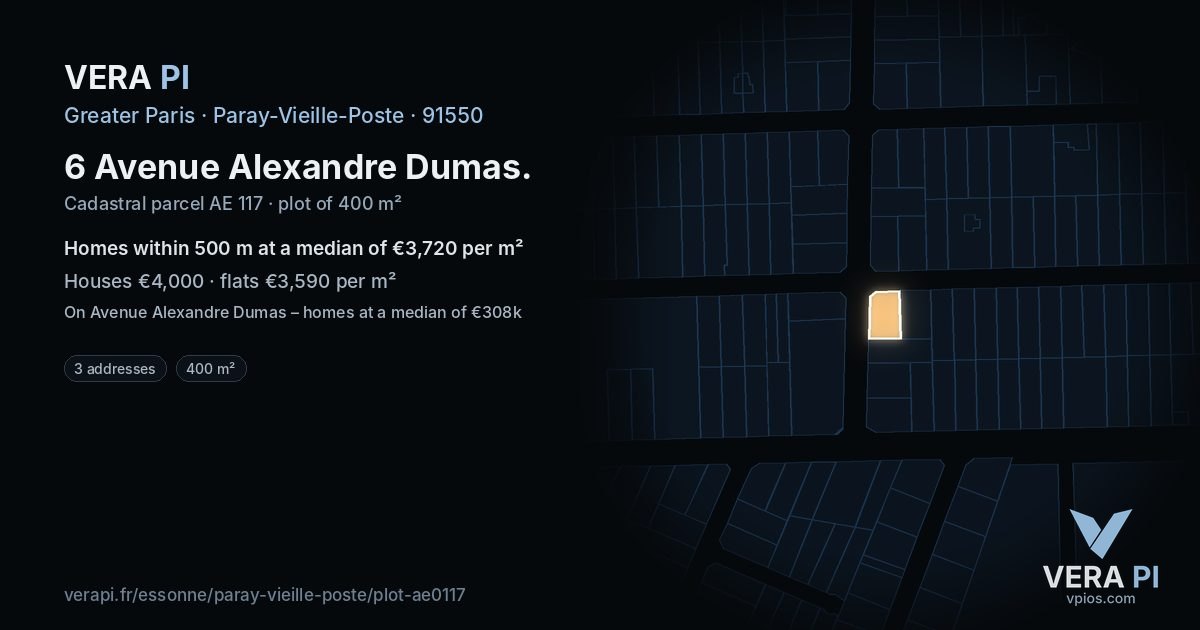 6 Avenue Alexandre Dumas, Paray-Vieille-Poste at night – the plot lit, the parcels around coloured by the prices near them