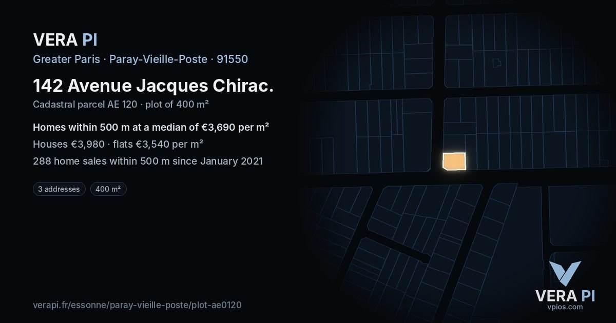 142 Avenue Jacques Chirac, Paray-Vieille-Poste at night – the plot lit, the parcels around coloured by the prices near them