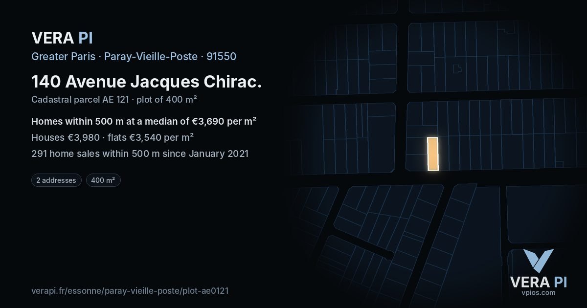 140 Avenue Jacques Chirac, Paray-Vieille-Poste at night – the plot lit, the parcels around coloured by the prices near them