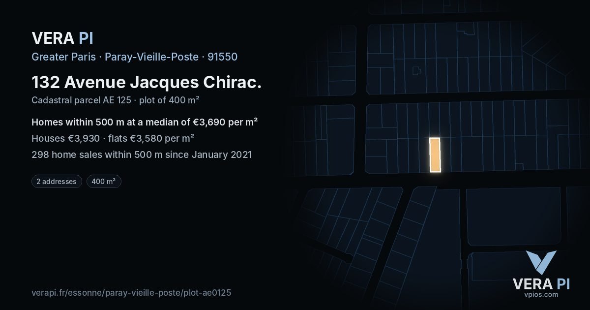 132 Avenue Jacques Chirac, Paray-Vieille-Poste at night – the plot lit, the parcels around coloured by the prices near them