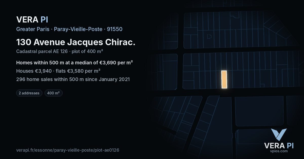 130 Avenue Jacques Chirac, Paray-Vieille-Poste at night – the plot lit, the parcels around coloured by the prices near them