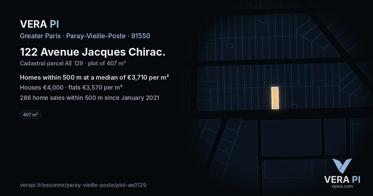 122 Avenue Jacques Chirac, Paray-Vieille-Poste at night – the plot lit, the parcels around coloured by the prices near them